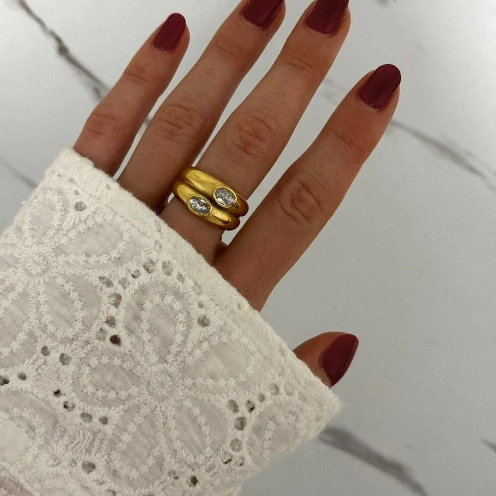 SKU:0029 vintage gold double ring with zircon stone Vintage inspired+in gift box